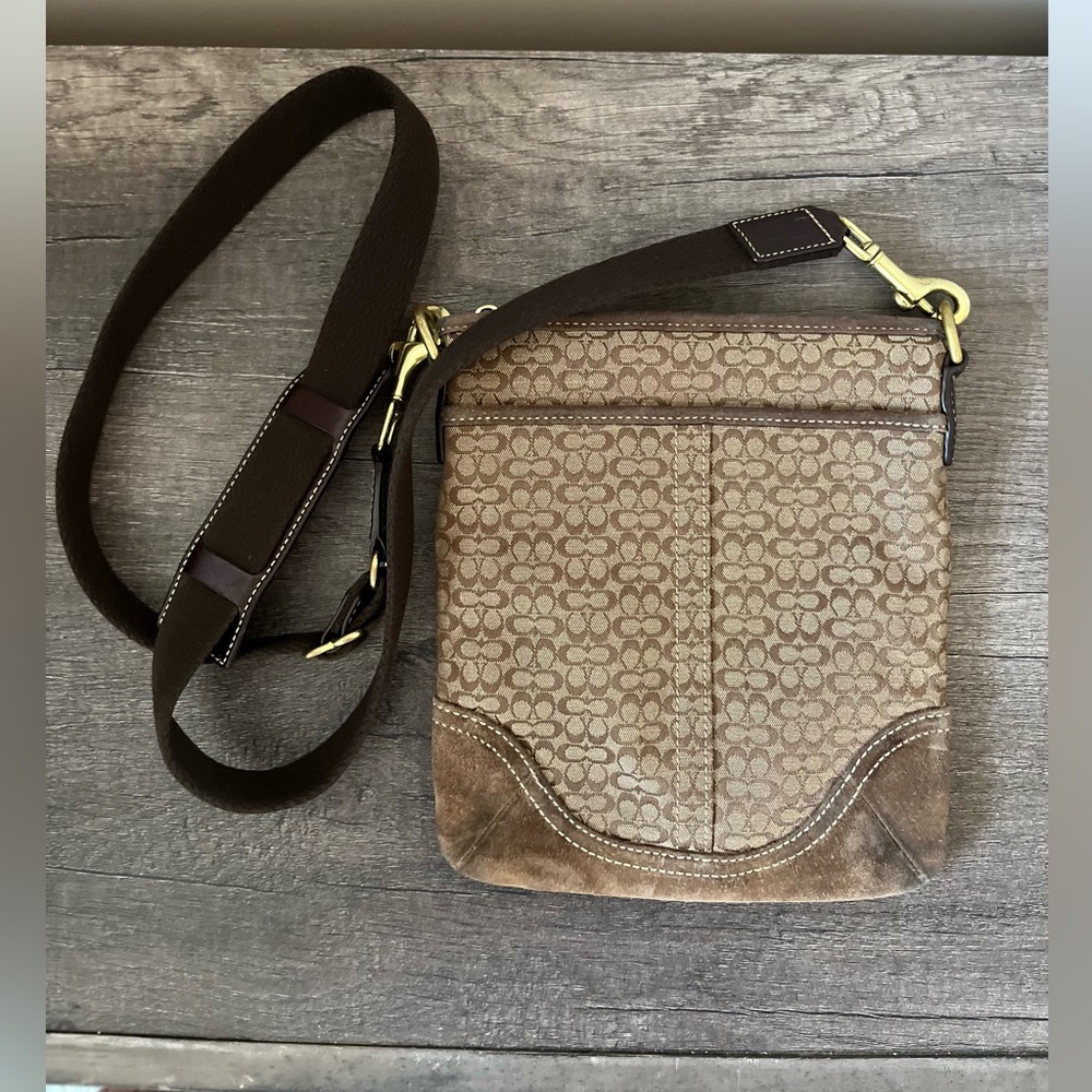 Coach Monogram Messenger suede/canvas Bag 1584